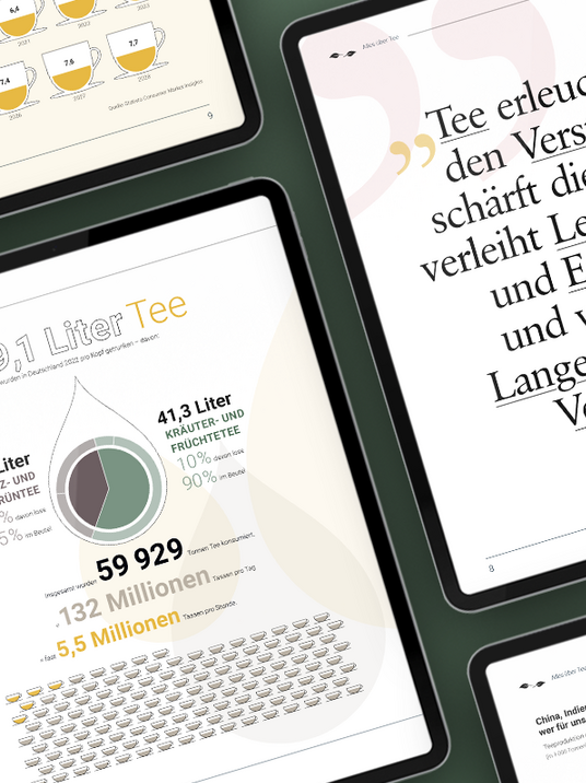 Das Bild zeigt eine Sammlung digitaler Geräte, darunter Tablets und Smartphones, die nebeneinander angeordnet sind. Die Geräte sind mit verschiedenen Statistiken und Informationen überlagert, darunter ein Tortendiagramm, Balkendiagramme und Text. Die Geräte sind vor einem grünen Hintergrund angeordnet, und das Bild scheint ein Screenshot einer Website oder Anwendung mit mehreren Registerkarten und Abschnitten zu sein. Das Gesamtlayout und das Design suggerieren eine optisch ansprechende und organisierte Präsentation von Daten und Inhalten.