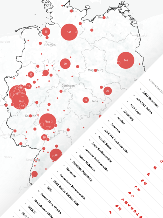 Das Bild ist eine Karte von Deutschland, auf der verschiedene Regionen rot hervorgehoben sind, und es gibt eine Liste von Städten und Gemeinden in der gleichen Farbe, was eine farblich kodierte Darstellung verschiedener Gebiete innerhalb des Landes anzeigt. Die Karte ist mit einem weißen Hintergrund überlagert, und die Liste der Städte und Gemeinden befindet sich auf der rechten Seite des Bildes. Das Bild ist so gestaltet, dass es für ein breites Publikum zugänglich ist, auch für Menschen mit Sehbehinderungen, da es klare und leicht verständliche visuelle Informationen bietet.